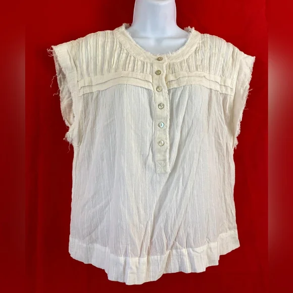 Faherty Ivory Textured Cap Sleeve Blouse - Picture 2 of 8